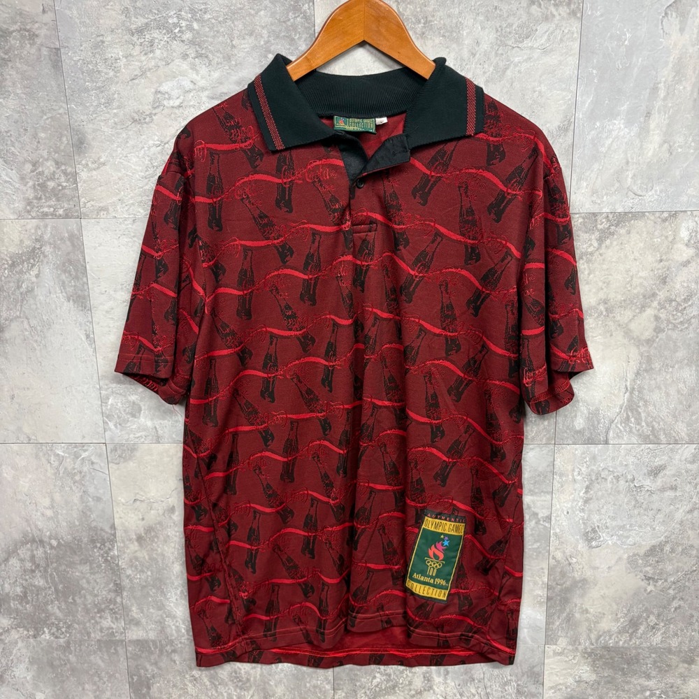 Vintage 1996 Atlanta Olympics Coca-Cola Polo Shirt Mens L High Five Coke Maroon